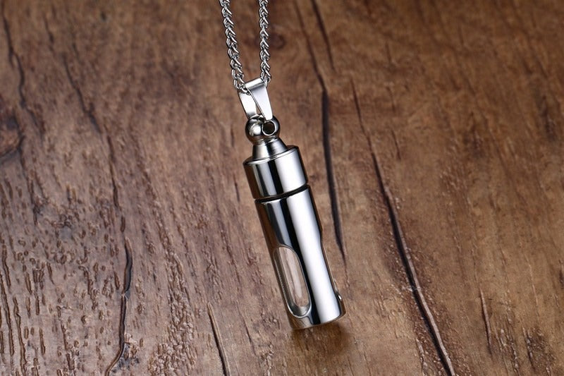 Viking Glass Perfume Bottle Pendant for Men – Stainless Steel Gothic Locket Necklace PN-720