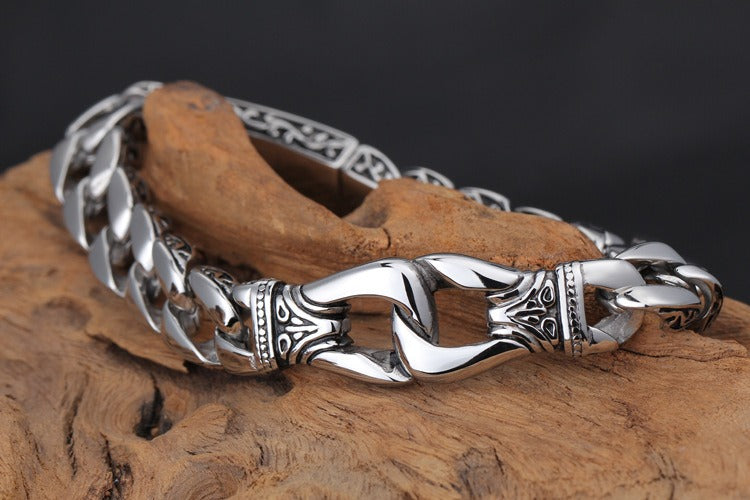 Vintage Stainless Steel Curb Chain Bracelet – 22cm Gothic & Street Style for Men KB23805-D