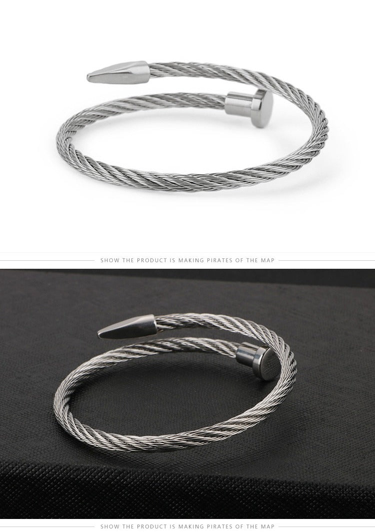 Kemstone Men’s Nail Cable Cuff Bracelet – Stainless Steel Industrial Punk Wristband KB110358-K