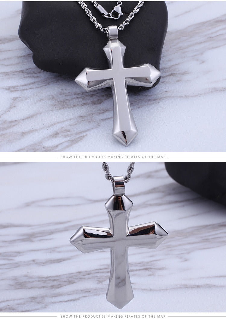 Kemstone Titanium Steel Cross Pendant Necklace – Urban Minimalist Chain for Men’s Streetwear & Gothic Style KP58578-BD