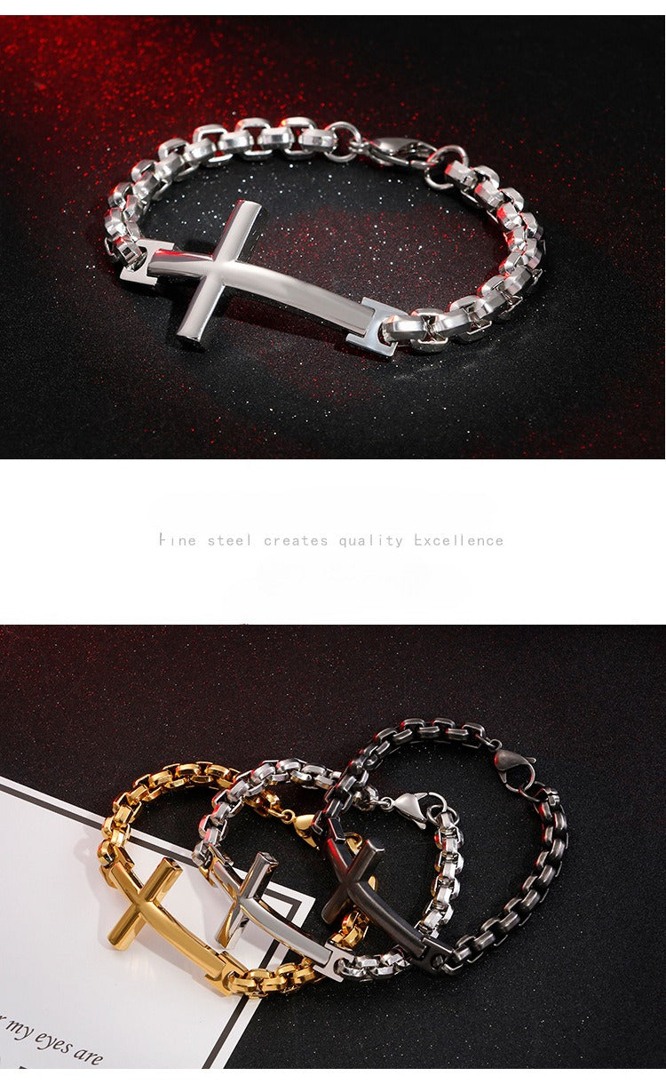 Pulsera de acero y titanio con cruz Kemstone para hombre - Joyería punk minimalista KB108647-K