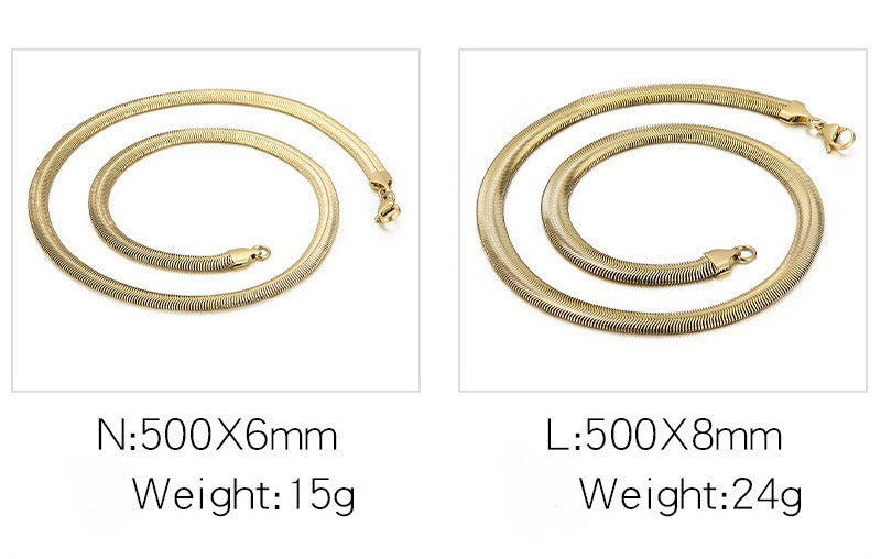Men’s Flat Snake Chain Necklace – 6mm & 8mm 316L Stainless Steel Gothic Streetwear Jewelry KN203549-Z