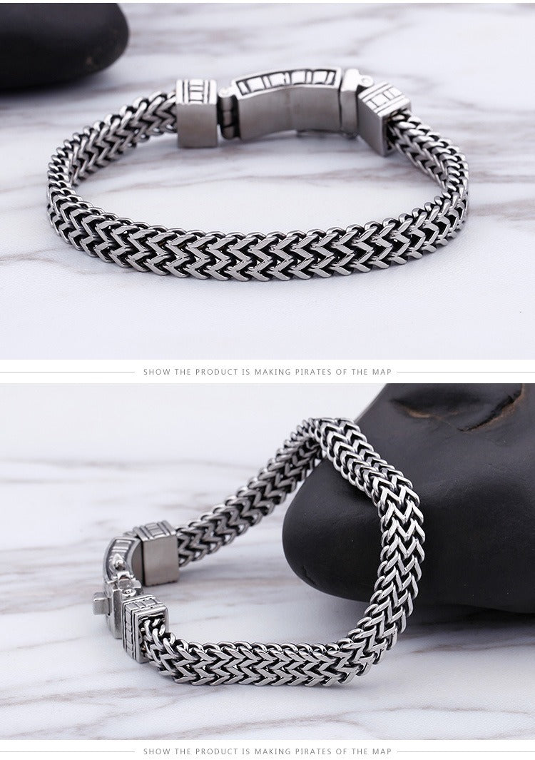 Kemstone Double-Row Titanium Steel Chain Bracelet – Rugged Punk Style for Men KB97942