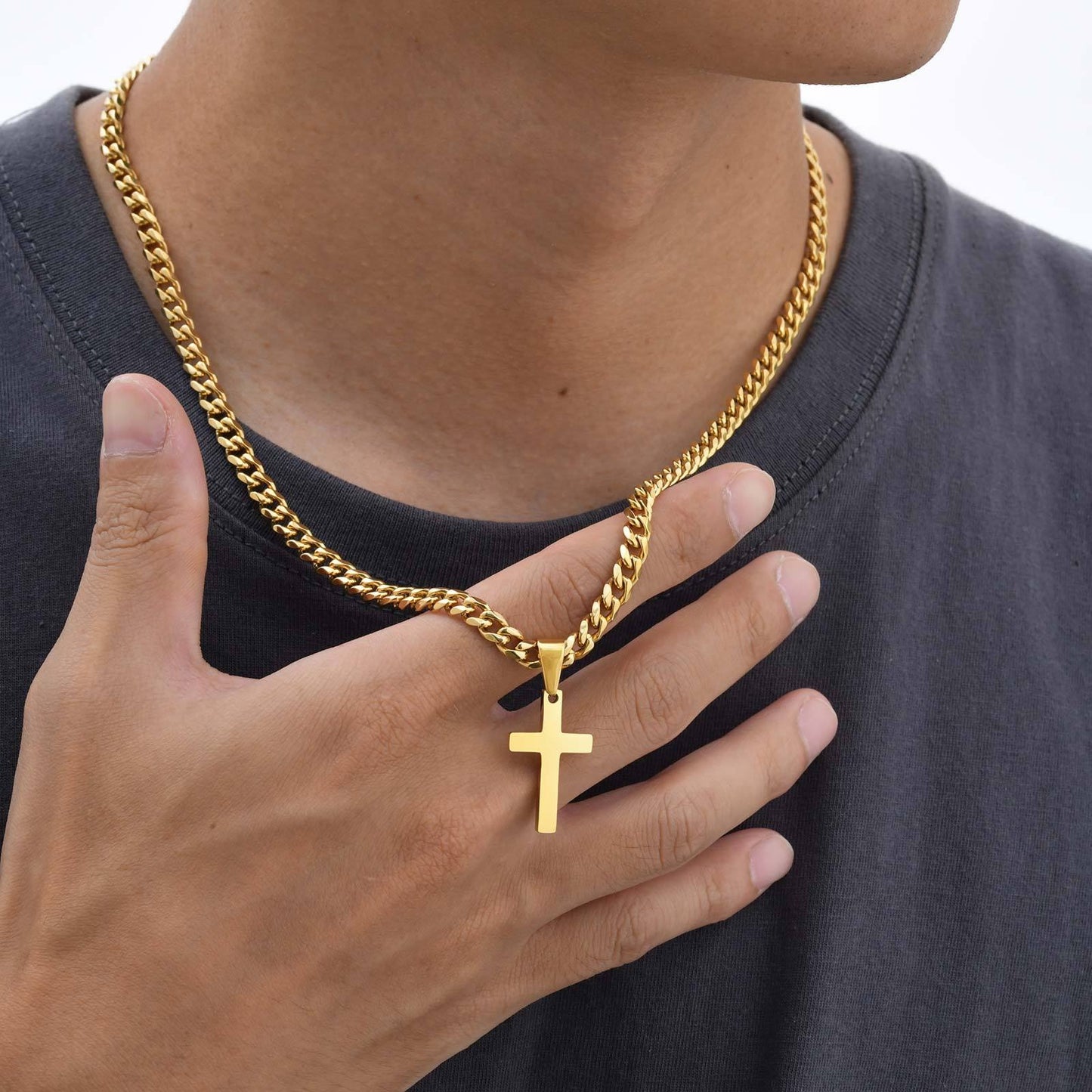 Kemstone Stainless Steel Cross Necklace for Men & Women – Gold, Silver, Black PN-1479
