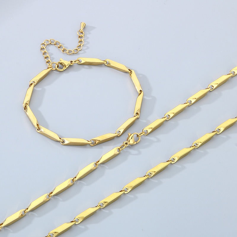 Kemstone Men’s Bamboo Link Chain Bracelet & Necklace – Stainless Steel Hip-Hop Jewelry KS223833-Z