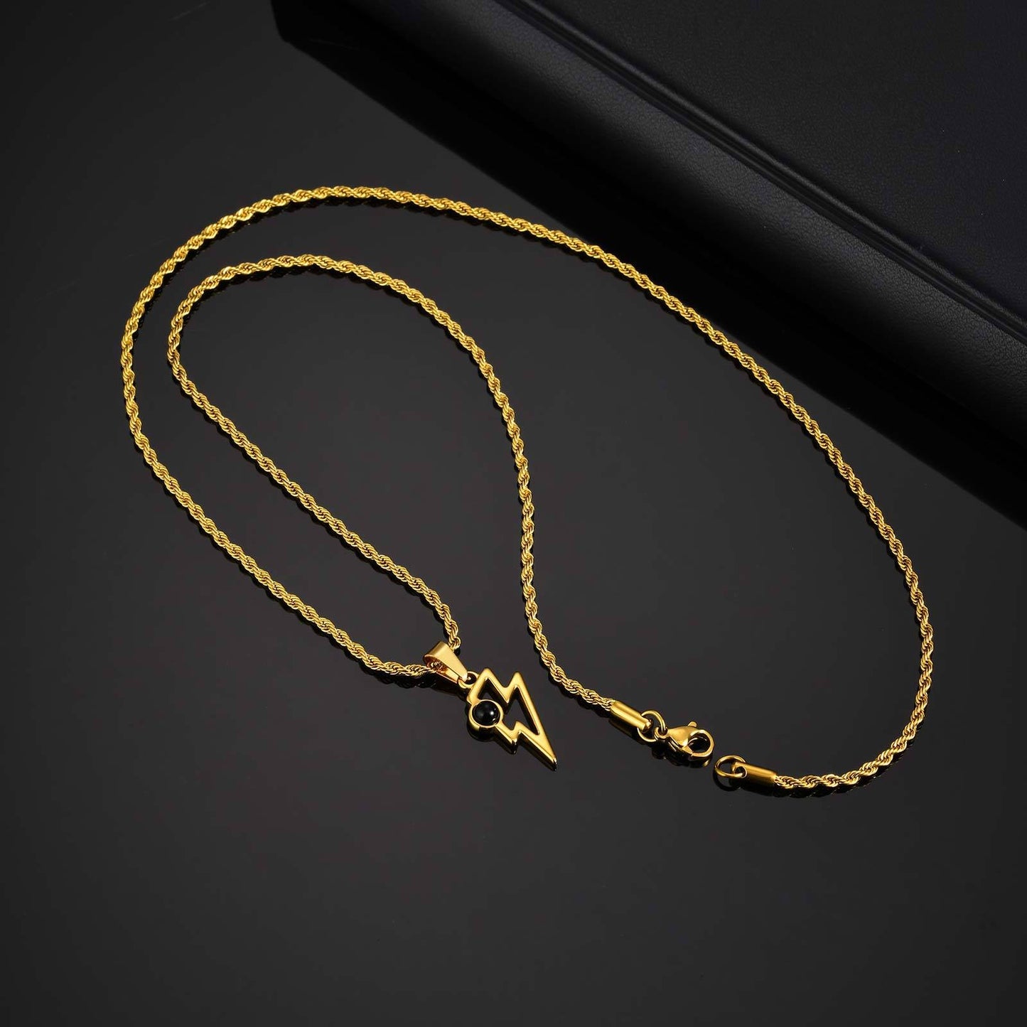 Kemstone Men’s Stainless Steel Lightning Pendant Necklace – Natural Stone Jewelry PN-2202