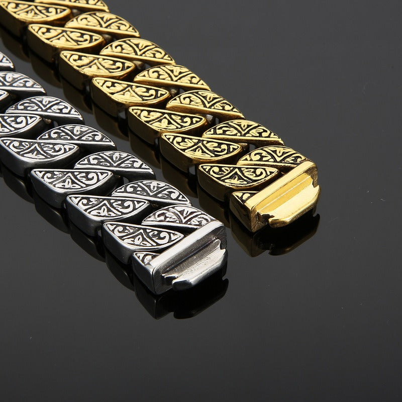 Kemstone Engraved Tribal Titanium Steel Cuff Bracelet – Bold Handcrafted Style KB122860