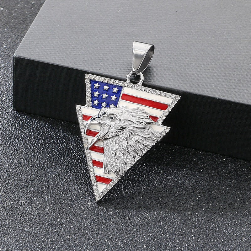 Kemstone Men’s Titanium Steel Eagle Pendant Necklace – Enamel Star/Triangle KP117368