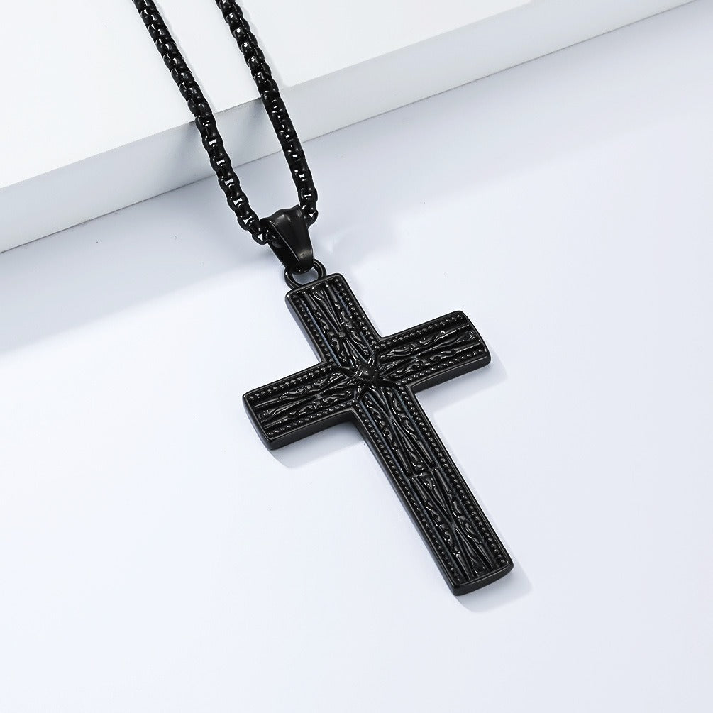 Kemstone Gothic Engraved Stainless Steel Cross Pendant Necklace for Men K-PT705