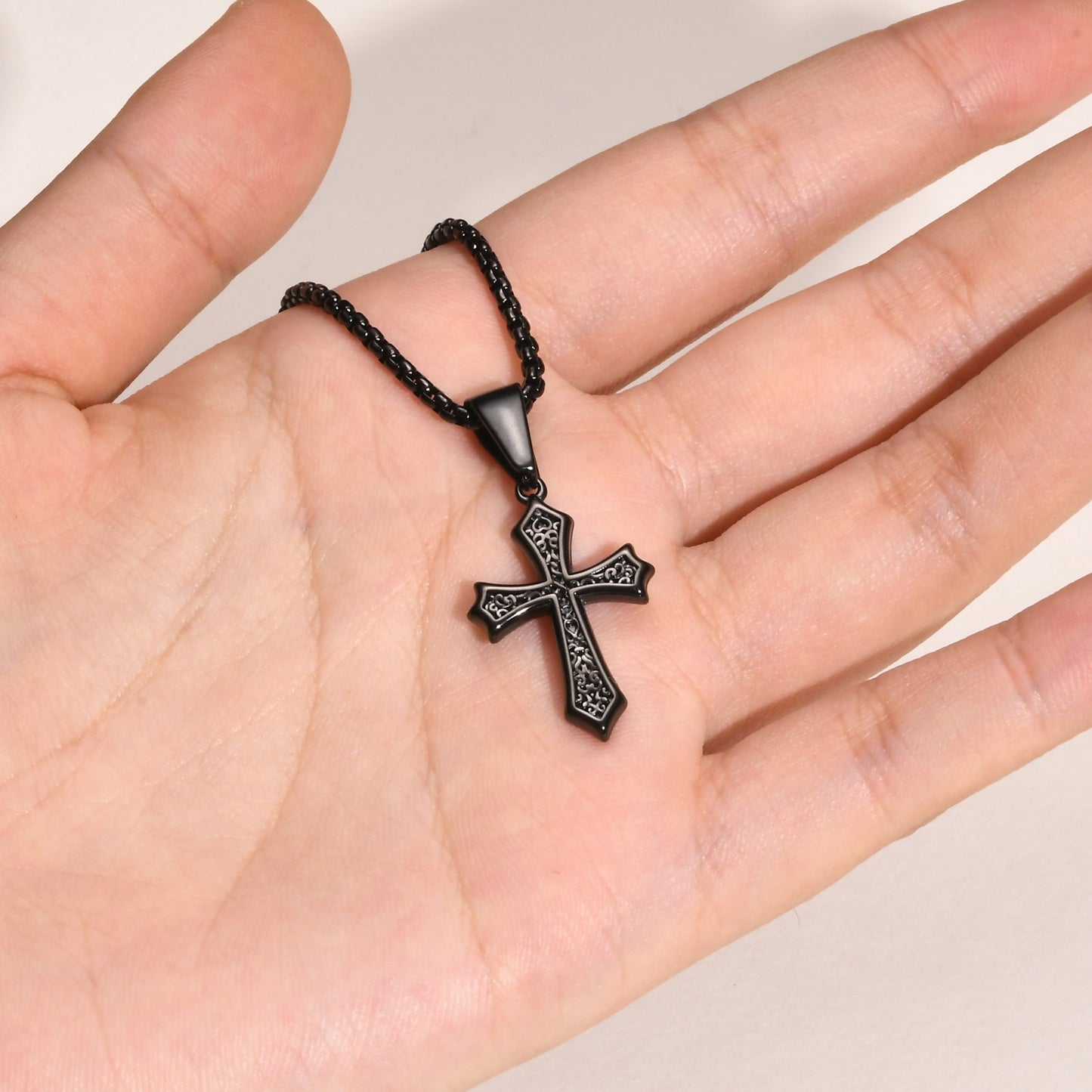 Kemstone Men’s Gothic Cross Necklace – Stainless Steel Pendant in Black, Silver, or Gold, Symbol of Faith & Power PN-2012