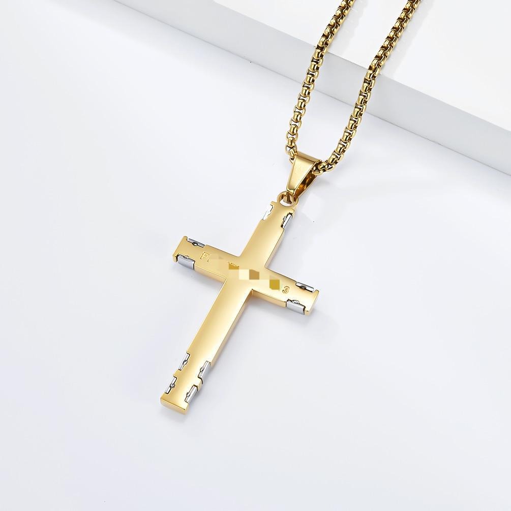 Kemstone Stainless Steel Modern Cross Pendant Necklace for Men Box Chain Structured Design K-PT720