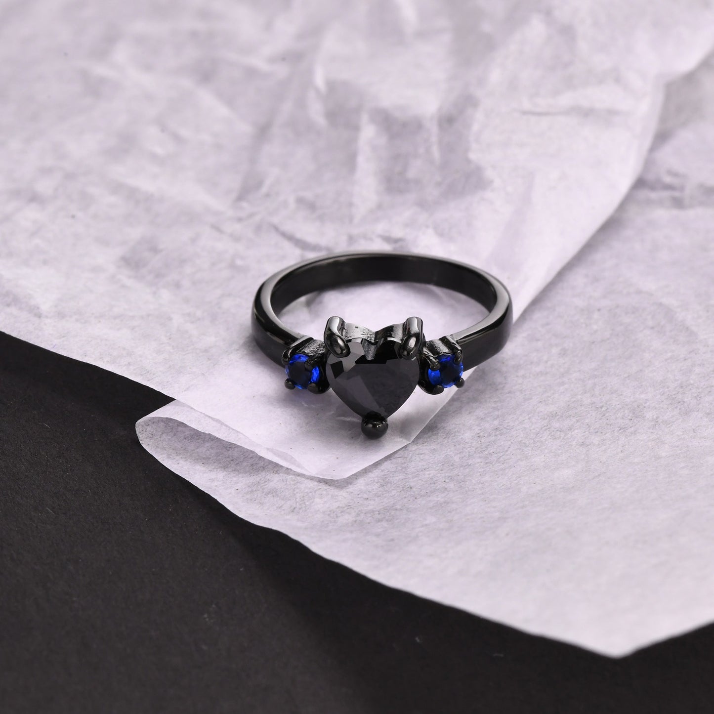 Kemstone Titanium Steel Heart-Zircon Black Cast Couple Rings RC-468B
