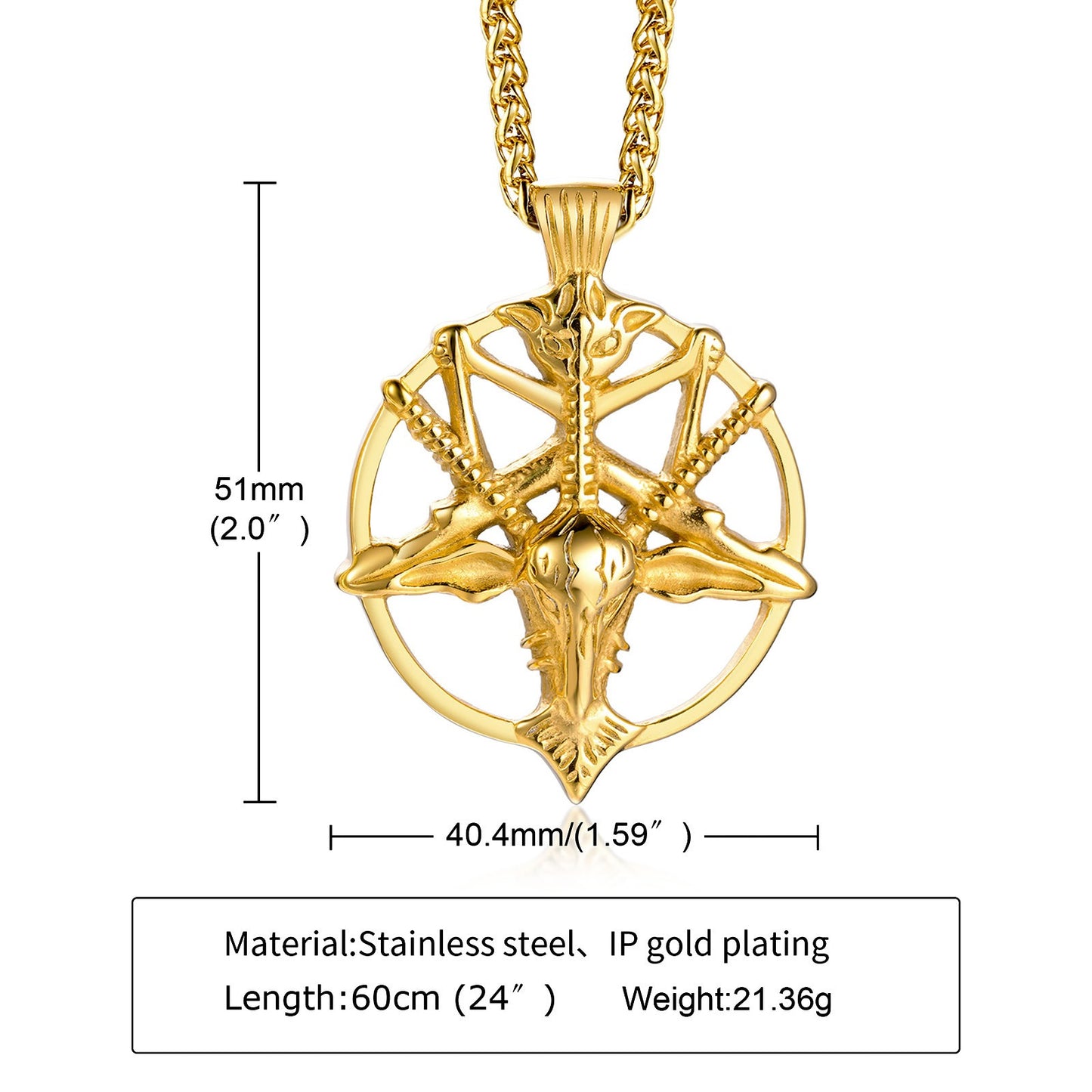 Kemstone Satanic Goat Head Pendant – Stainless Steel Gothic Pentagram Necklace PN-1266