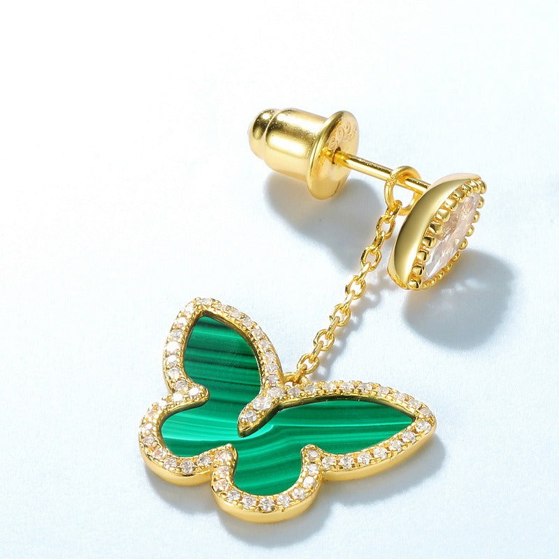 Pendientes de mariposa con diseño original artesanal de Kemstone para mujer: elegantes pendientes largos de plata S925 bañados en oro.