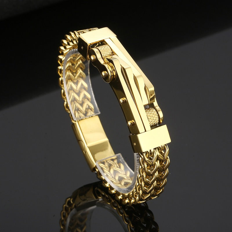 Kemstone Raw Edge Titanium Steel Motorcycle Chain Bracelet - Rock & Hiphop Style Dual-Sided Design for Urban Rider KB164180-KFC