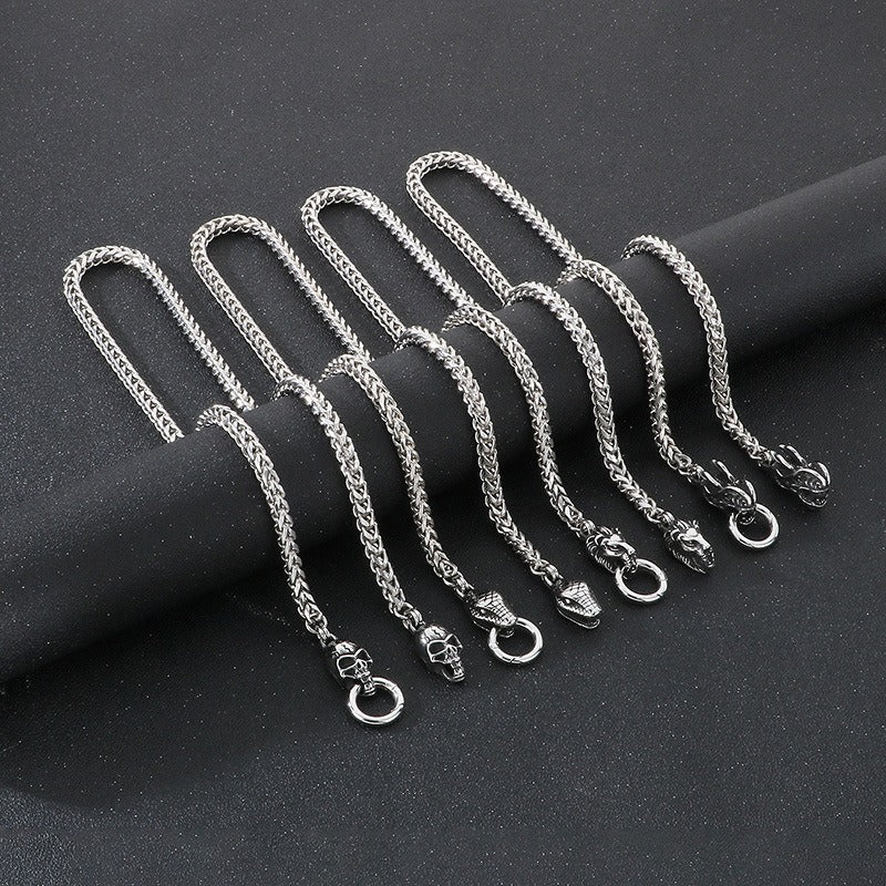 Kemstone Dragon & Skull Clasp Chain Necklace β 6mm Stainless Steel Viking Punk Style KN290995-Z
