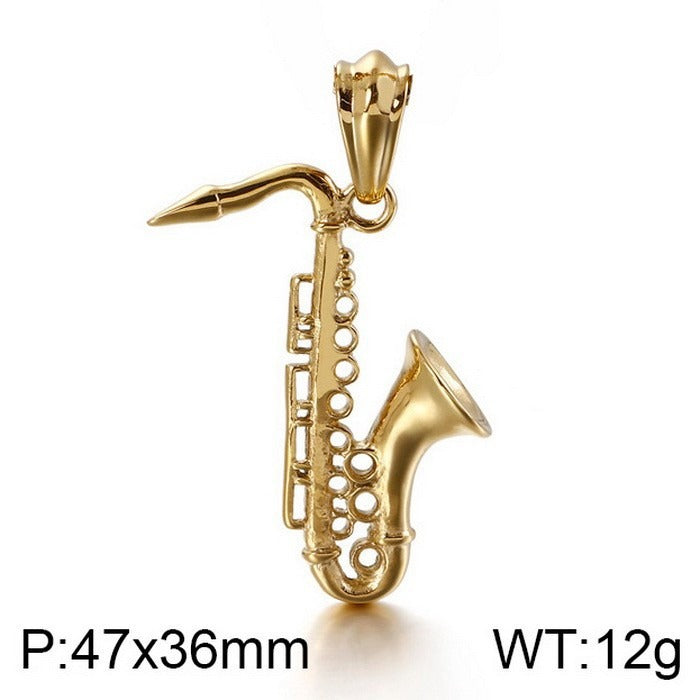 Kemstone Titanium Steel Skull Pendant Necklace with Musical Instruments – Hip Hop KP55730-BD