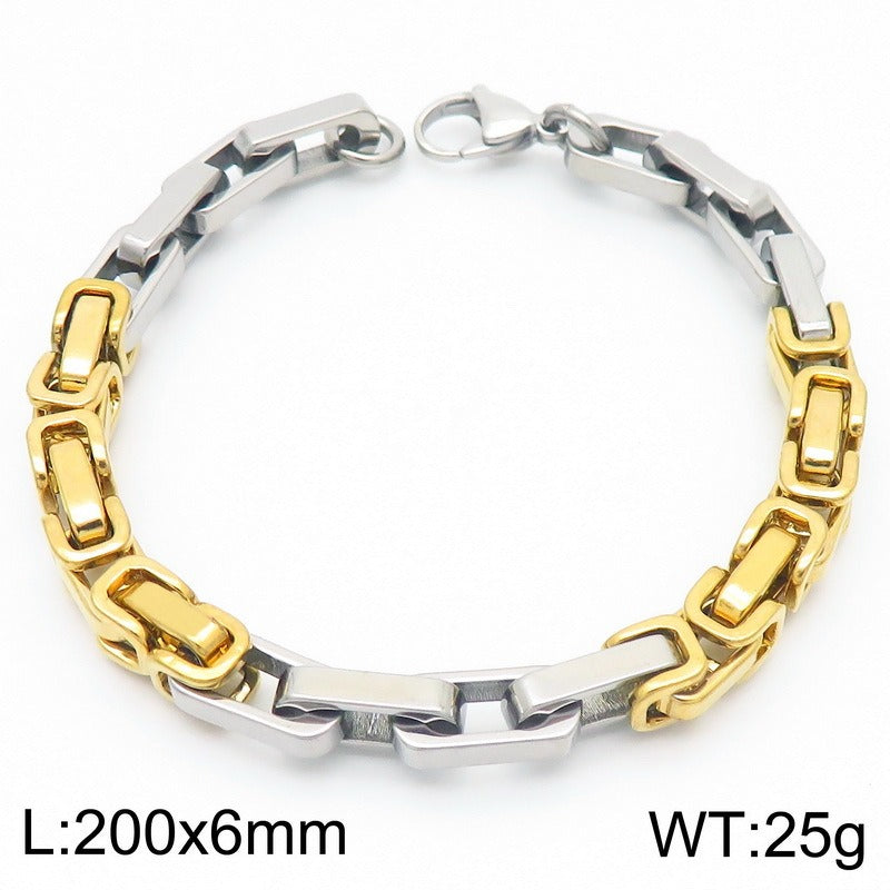 Kemstone Rock-Edge Steel Plate Bracelet – 6mm Mixed Metal Chain for Men | Gothic Punk Streetwear Jewelry KB185313-Z