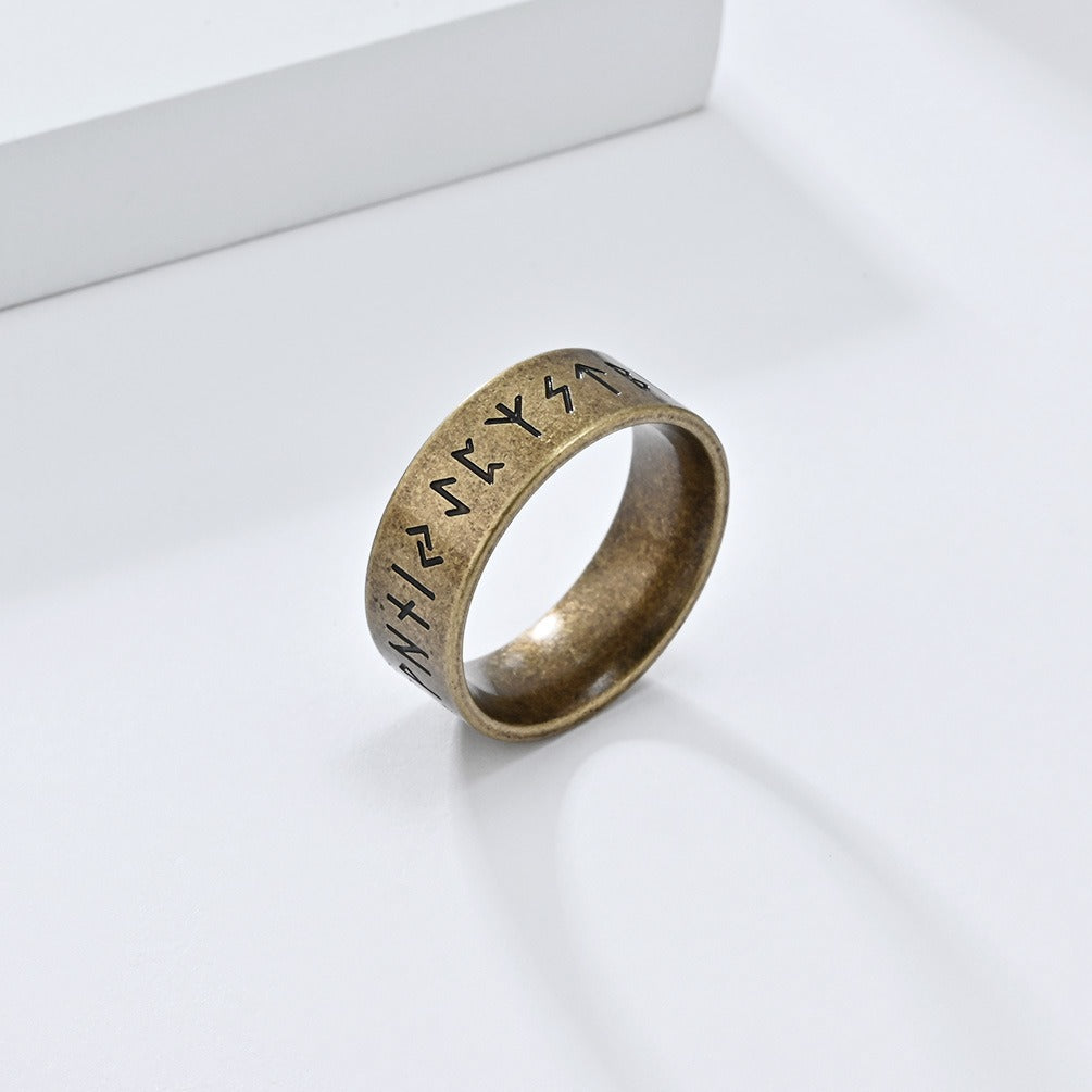 Kemstone Men’s Titanium Steel Viking Rune Ring – Vintage Norse Style K-R916