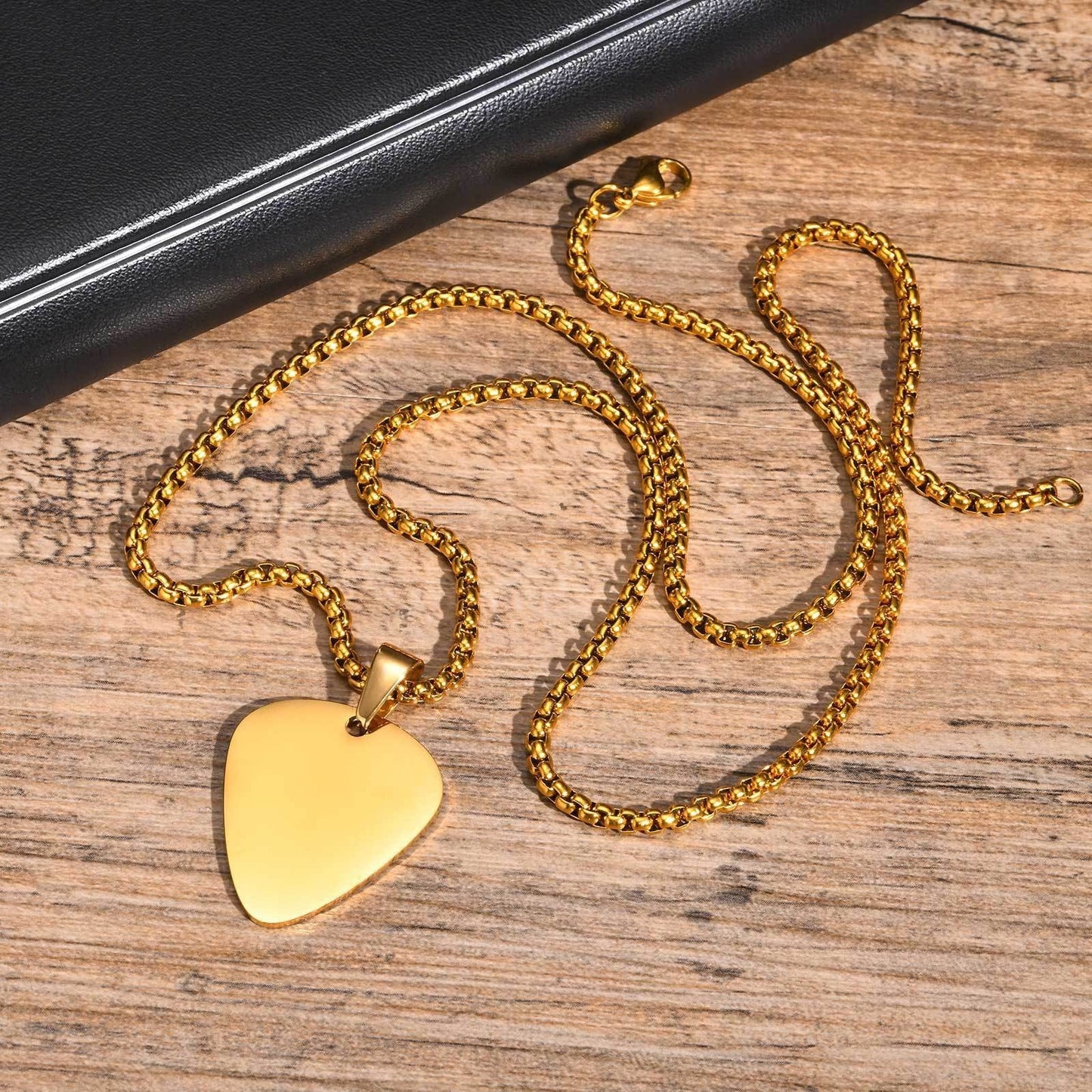 Kemstone Stainless Steel Guitar Pick Pendant Necklace – Men’s Jewelry Gold, Silver, Black PN-1843