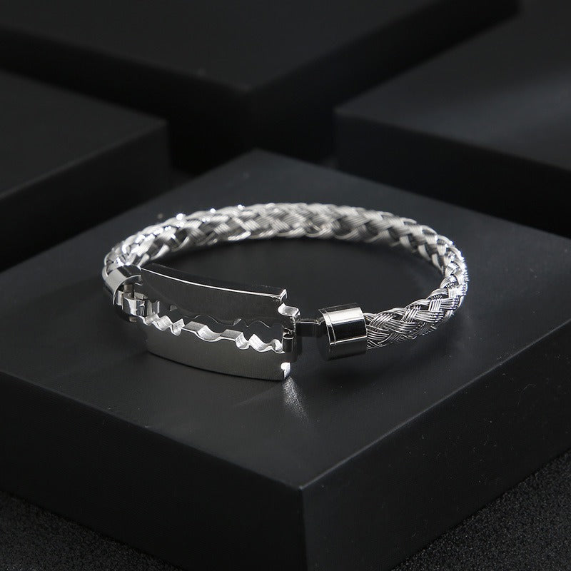 Kemstone Titanium Steel Cuff Bracelet for Men - Braided Blade Design with Premium Electroplated Finish KB130548