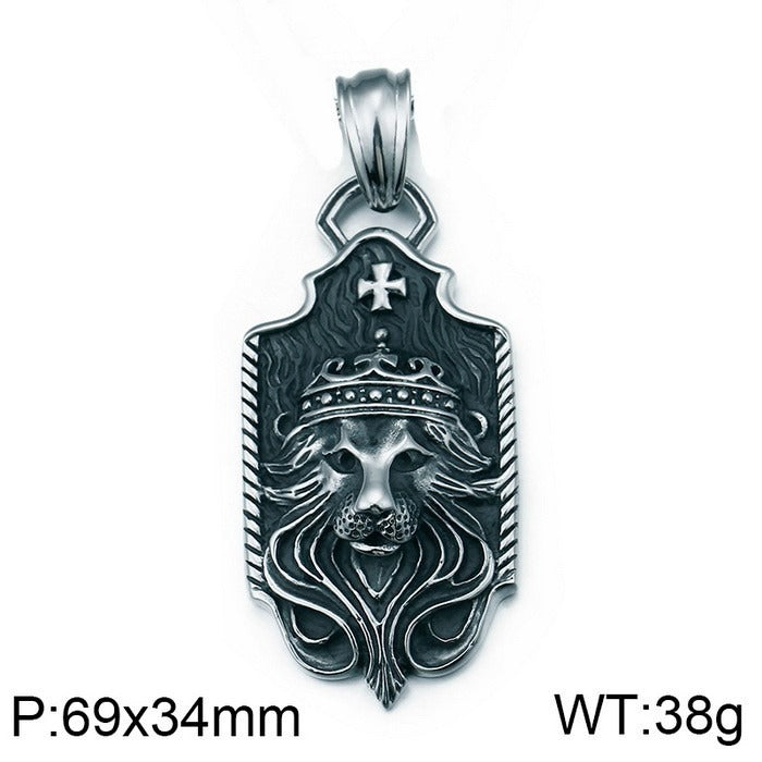 Collar Kemstone con hebilla de cabeza de lobo vikingo retro de acero titanio y titanio del Rey León y Caballo Salvaje: una pieza llamativa para hombre Kemstone KP54394