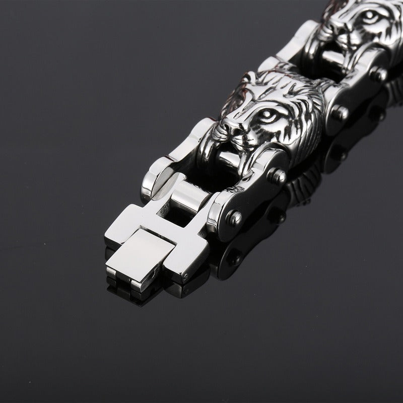 Kemstone Bold Lion Head Titanium Steel Motorcycle Chain Bracelet for Men KB153352