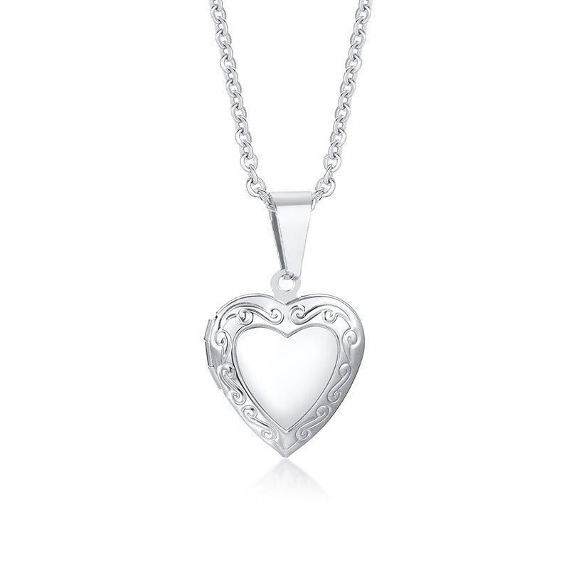 Colgante de corazón de acero inoxidable Kemstone con circonitas - Collar con dije que se abre para mujer PN-1364