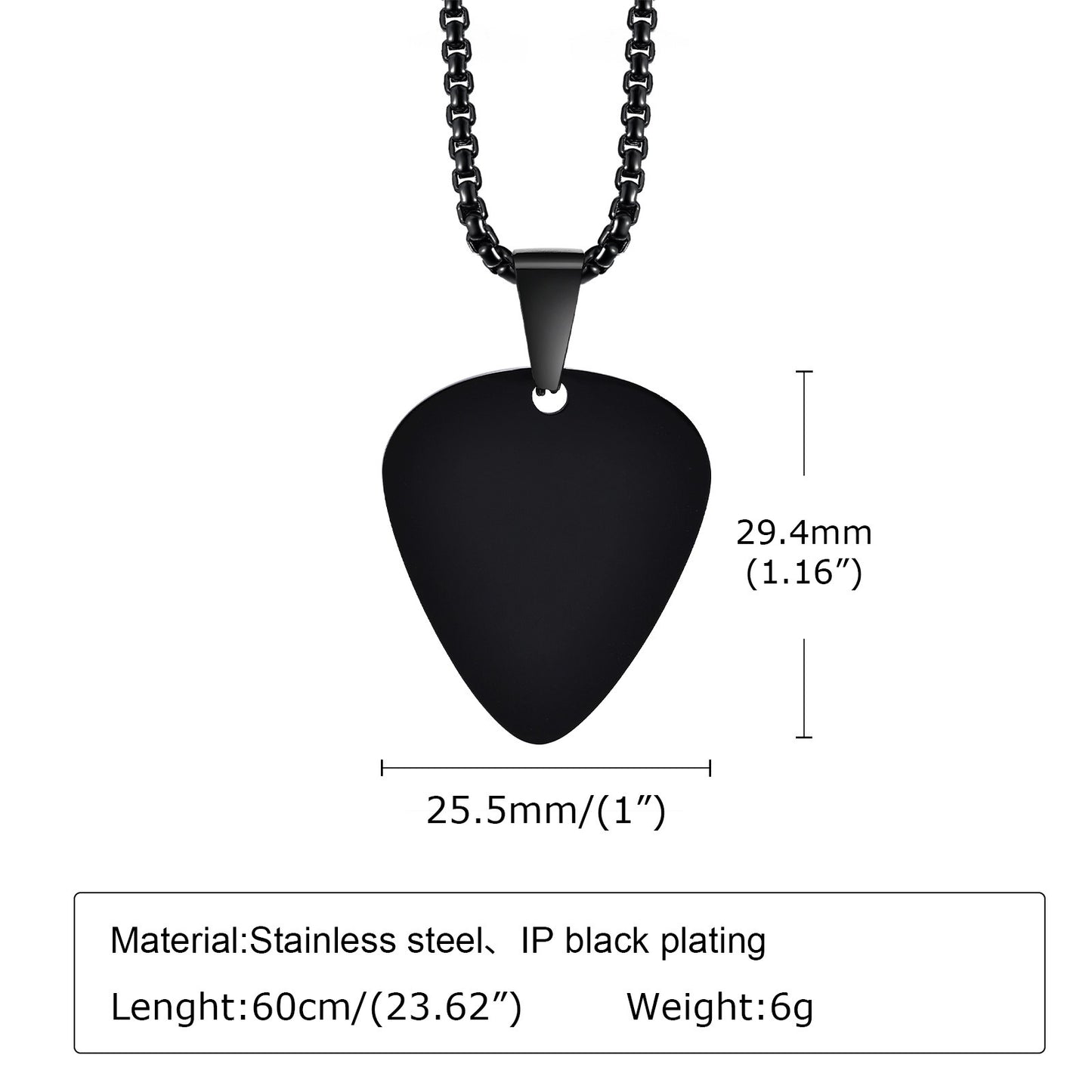 Kemstone Steel Guitar Pick Pendant Necklace – 316L Stainless Steel Minimalist Rock Jewelry PN-1843