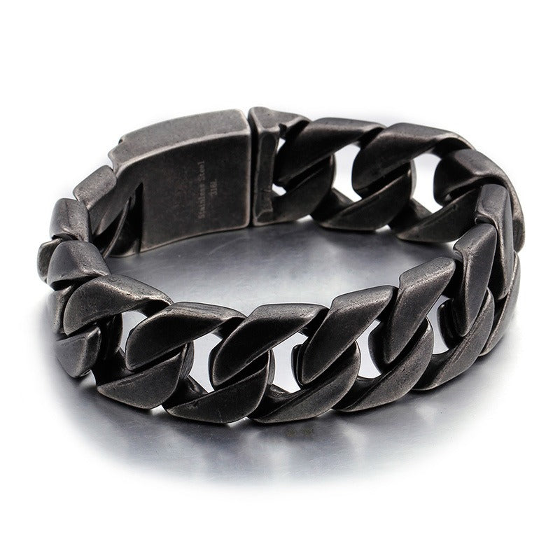 Kemstone Matte Titanium Steel Cuban Link Bracelet – Rugged Minimalist Chain for Men’s Urban & Gothic Style KB162789