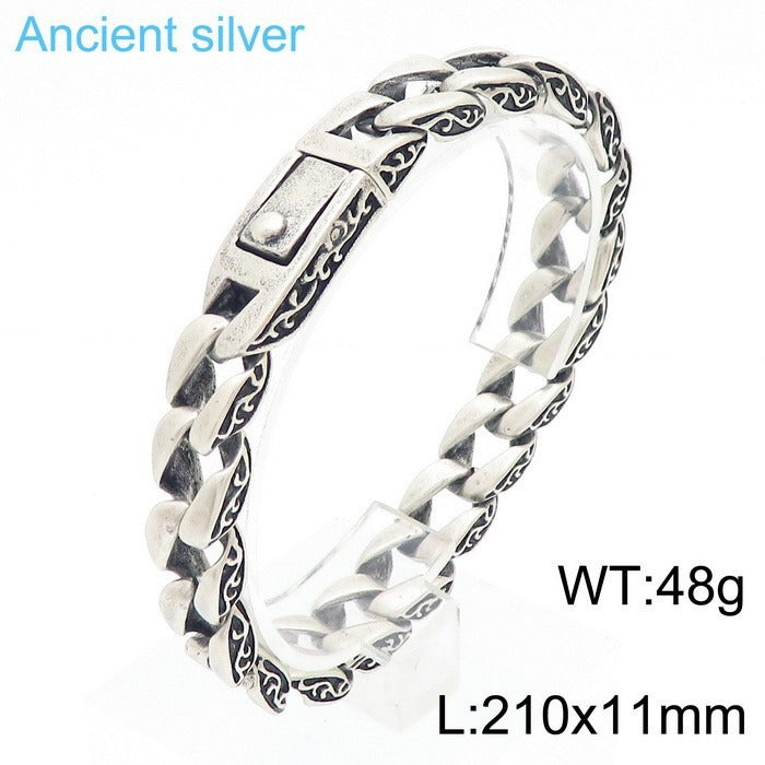 Kemstone Men's Titanium Steel Bracelet - Retro Floral Stainless Steel Cuff Elegance & Gift KB44060-D