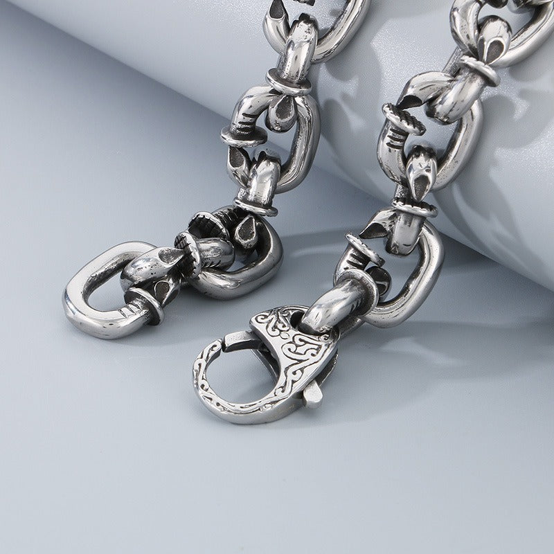 Kemstone Men’s Rivet Chain Bracelet or Necklace – Stainless Steel Punk Nail-Link Jewelry KB126373