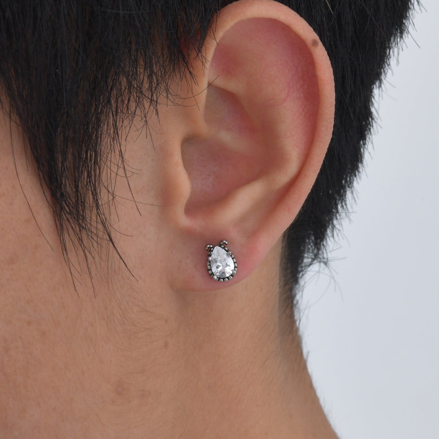 Kemstone Matte Black Steel Earrings – Geometric Zircon Studs for Men