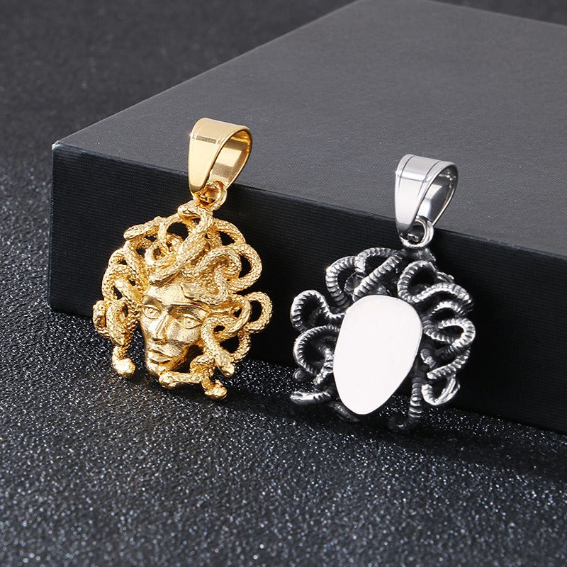 Kemstone Gothic Snake Goddess Pendant – Greek Mythology Stainless Steel Men's Necklace KP115490