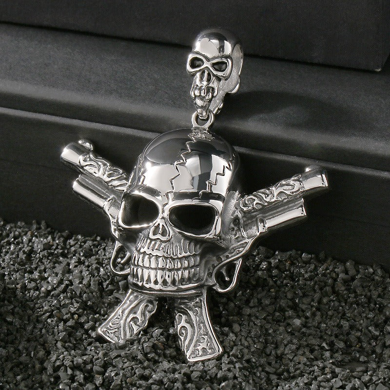 Kemstone Titanium Steel Skull Pendant Necklace – Mechanical Gothic Biker Jewelry for Men KP43973-BD