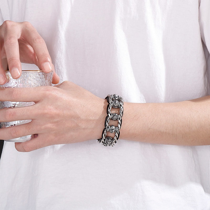 Kemstone Vintage-Style Dragon Bone Chain Bracelet & Punk Hollow-Titanium Steel Man's Ancient Six-Syllable True-Word Necklace KB145903