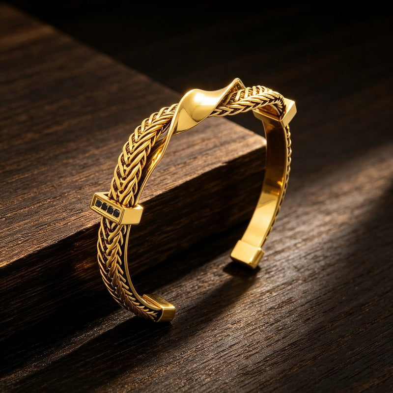 Kemstone Mobius Twist Cuff Bracelet for Men Stainless Steel Woven Chain Detail KB217157-KFC