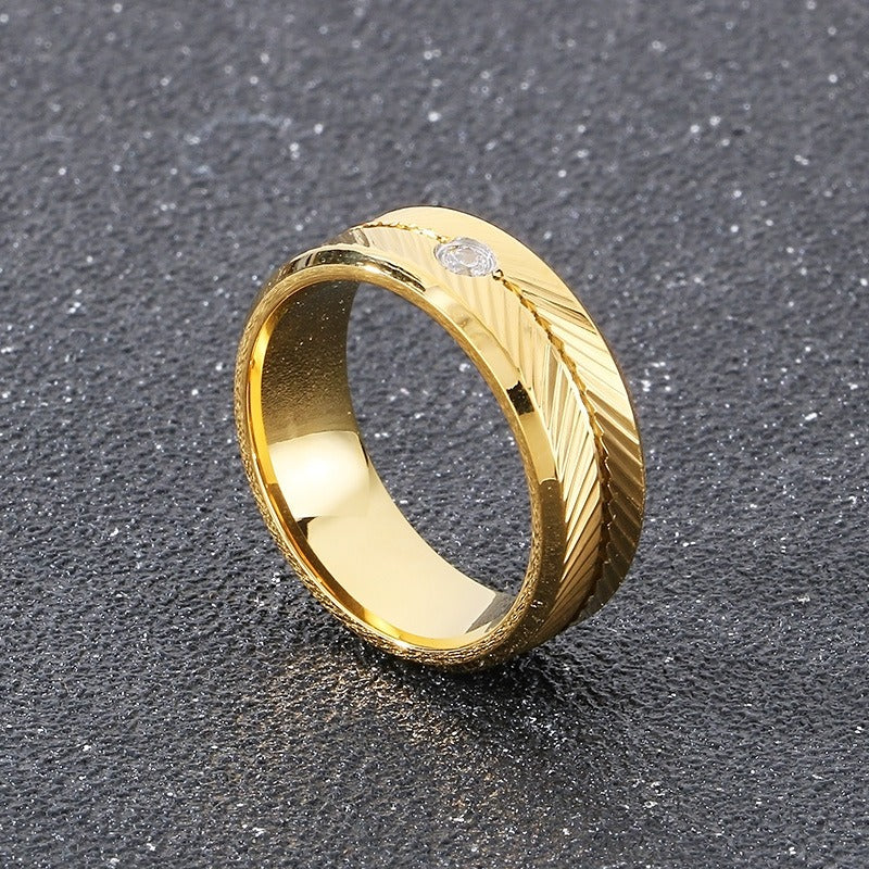 Kemstone Steel Feather Ring – Gothic Circle Band with CZ Stones for Men KR110876-GC