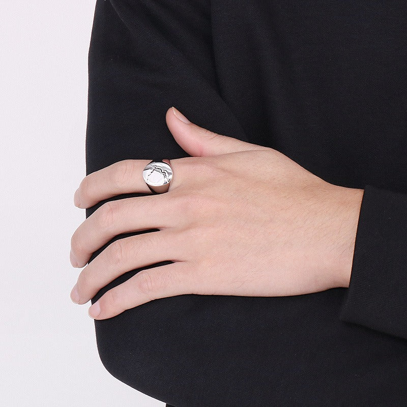 Kemstone Cracked Texture Stainless Steel Signet Ring – Gothic Punk Style for Men KR105940-GC
