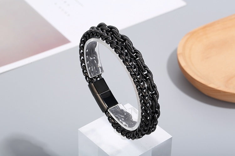 Kemstone Double Layer Chain Bracelet – 13mm Stainless Steel Punk Biker Jewelry for Men | KB91534-BD