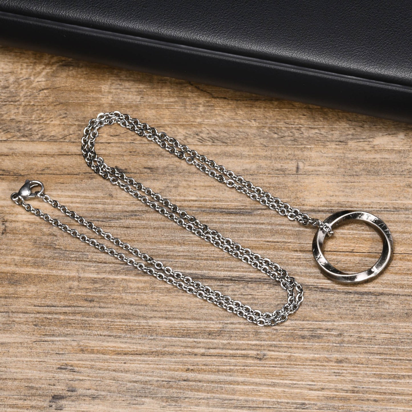 Kemstone Viking Rune Möbius Pendant Necklace – Stainless Steel Norse Circle Amulet PN-1708