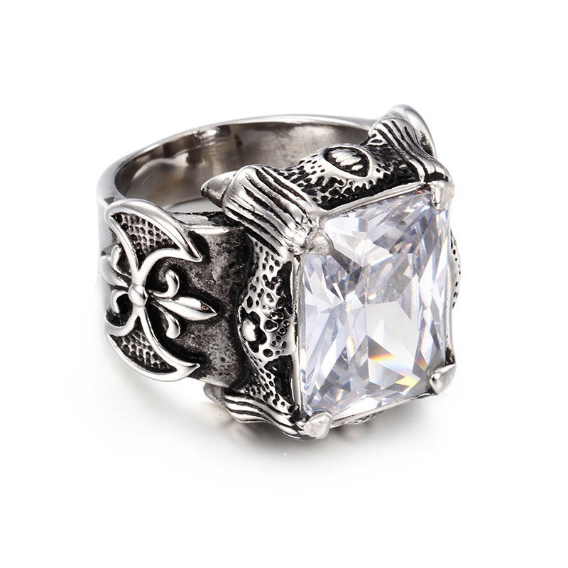 Anillo Kemstone de acero y titanio, estilo gótico punk vintage con cristales para hombre KR39427