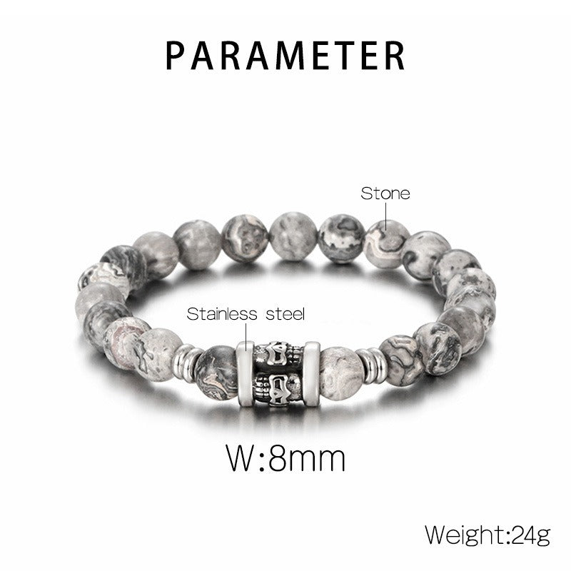 Kemstone Vintage Skull & Natural Stone Beaded Bracelet – Titanium Steel Men’s Jewelry KB183247-TLX