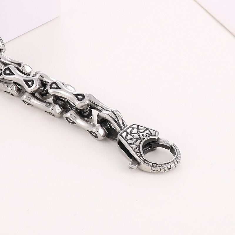 Kemstone Men’s Titanium Steel Bone Chain Bracelet – Vintage Biker Cuban Link Jewelry KB164110-KJX