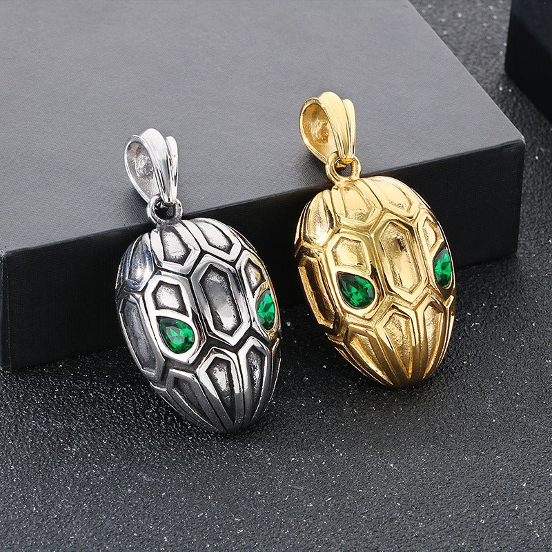 Kemstone Men’s Titanium Steel Snake Head Necklace – Vintage Serpent Jewelry KP116379-KJX