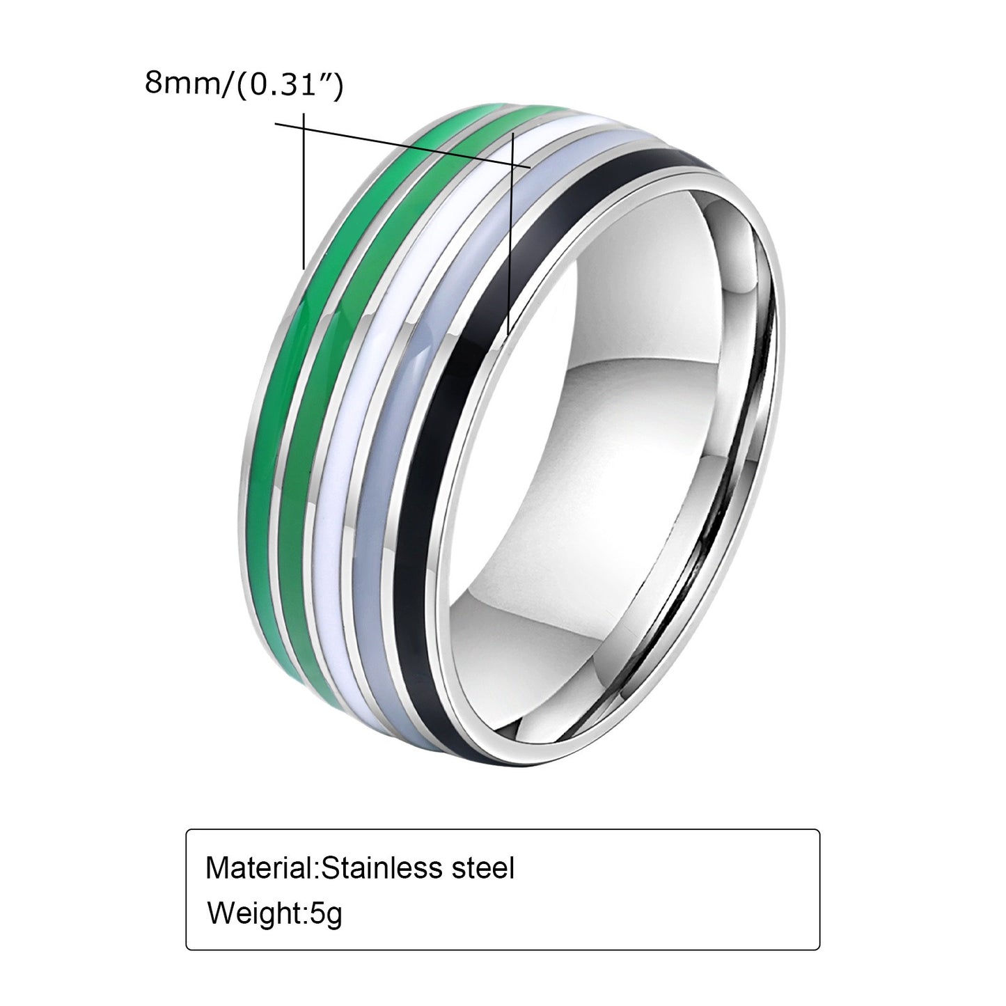 Anillo de cinta arcoíris Kemstone de 8 mm | Joya llamativa de acero de colores para uso diario y regalo PR-033