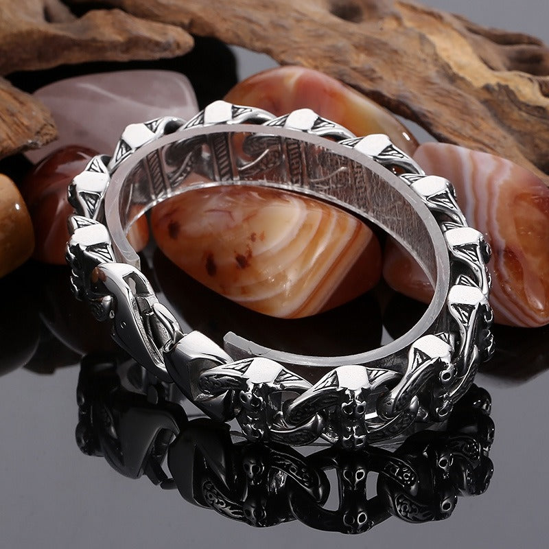 Kemstone Matte Black Skull Bracelet – Titanium Steel Cuban Chain for Men | Gothic Punk Streetwear Jewelry KB162805-KJX