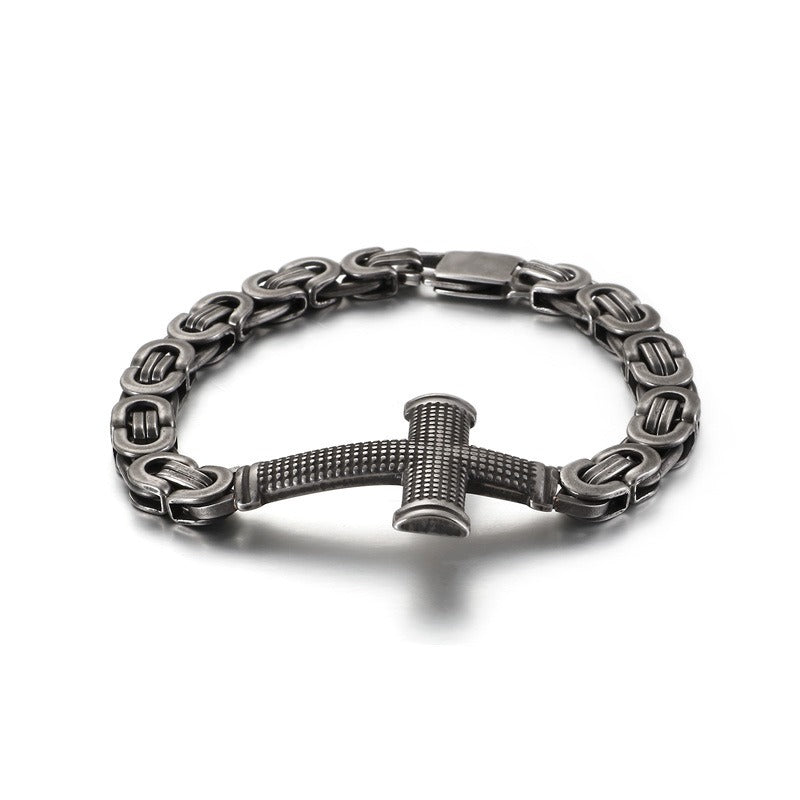 Kemstone Cross Loop Chain Bracelet - Titanium Steel Men's Jewelry Accessory with Edgy Industrial Design KB124342