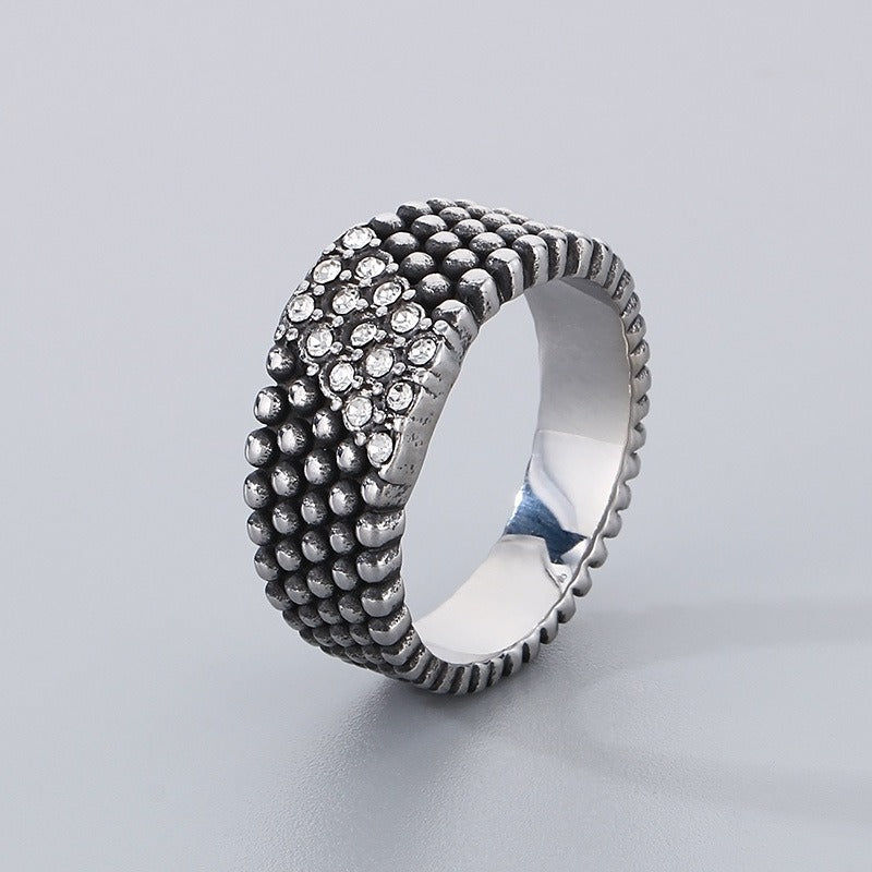Kemstone Men’s Beaded Ring – Stainless Steel Hip-Hop Style Rhinestone Rows KR1088275-K