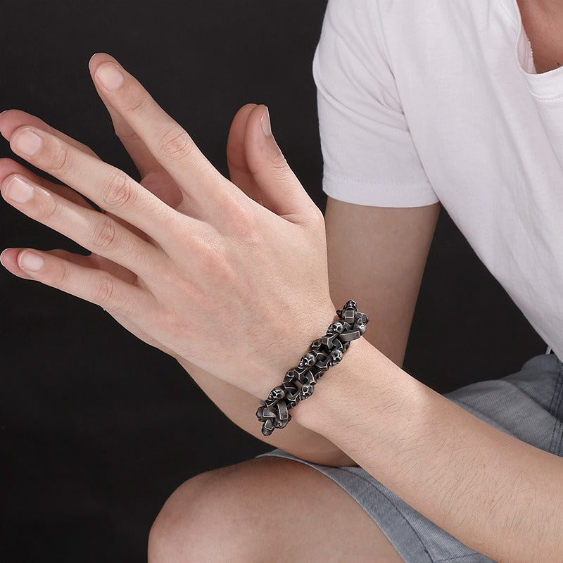 Kemstone Heavy Skull Panther Head Chain Bracelet for Men – Gothic Stainless Steel Biker Jewelry KB156415